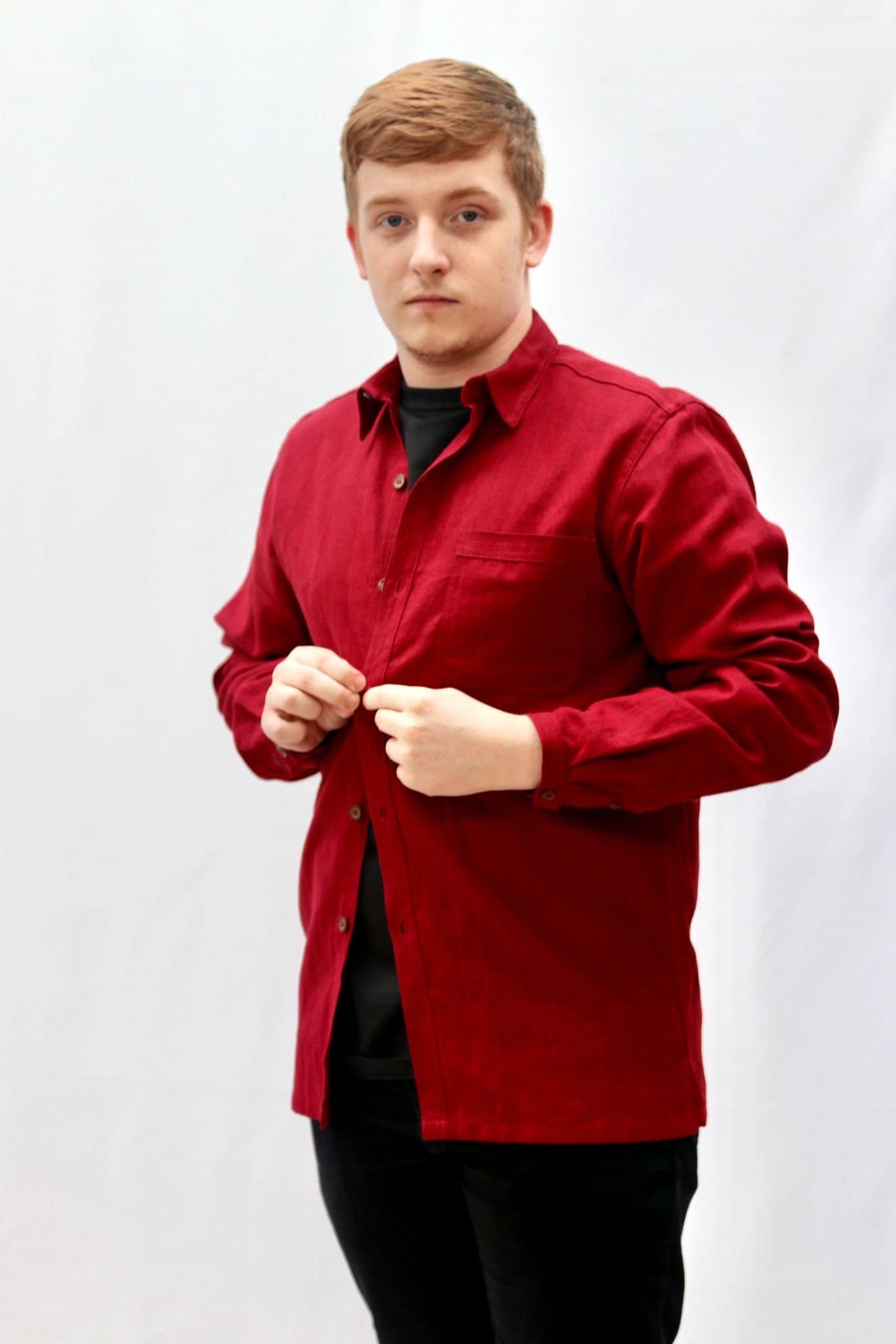 red dress shirt with black pants Velvet Paisley Metallic Retro Pattern Long Sleeve Dress Shirt RED RED / MD
