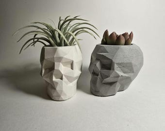 Geometric Concrete Skull Planter: Edgy Halloween Desk Organizer