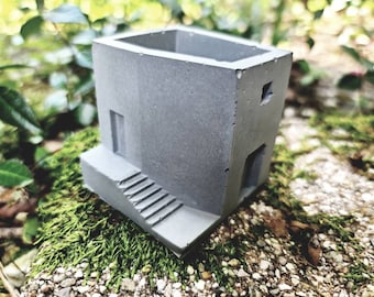 Small Succulent Concrete Building Planter B, Miniature Building House Planter, Tiny Office Pot, Concrete planter, Plant Gift, Housewarming