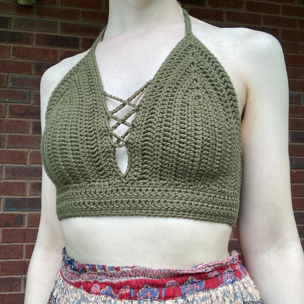 MADE TO ORDER | Crochet Halter Top | Laces In Back | Choose Size and Color