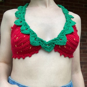 MADE TO ORDER | Crochet Strawberry Halter Top | Laces In The Back
