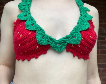 MADE TO ORDER | Crochet Strawberry Halter Top | Laces In The Back