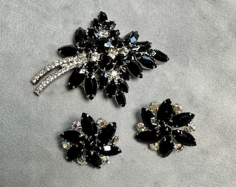 Vintage Juliana Floral Rhinestone Jewelry Set: 1960s Delizza Elster
