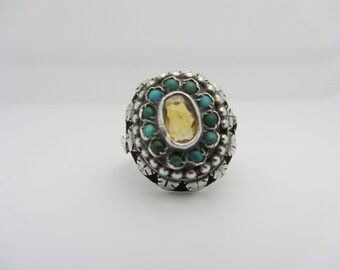 Topaz and Turquois Native American Sterling Silver Ring