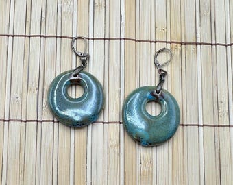 BOHO Blue/Green Ceramic Handmade Earrings ~ Sedona, AZ