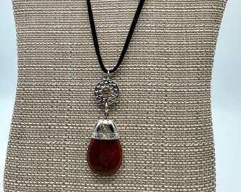 Handmade Boho Stone Necklace: Silver Accents, 18" Adjustable Leather Cord ~ Sedona,AZ