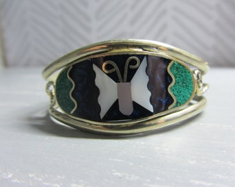 Small Bracelet, Mother of Pearl. Abalone Silver Plate, M BACA Mexico