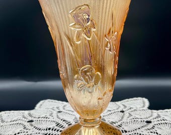 Jeannette "Iris & Herringbone" Marigold Carnival Vase