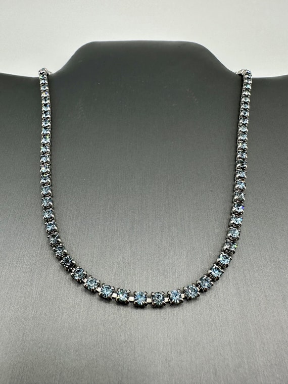 Vintage Light Blue Crystal Tennis Necklace