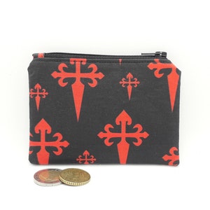 St James Cross Coin Purse Black Multi - Pilgrim Camino de Santiago de Compostela Spain - Way of St James Pilgrimage Gift - Unique Design
