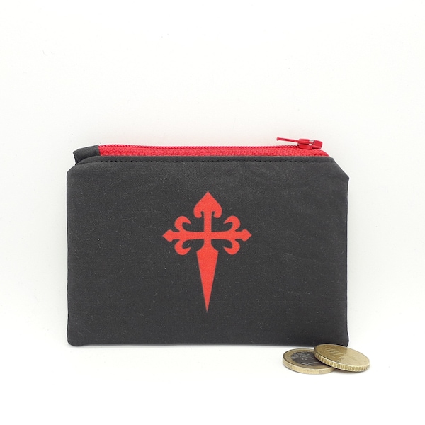 St James Cross Coin Purse Black - Way of St James Pilgrimage Gift - Pilgrim Camino de Santiago de Compostela Spain - Unique Design Black Red