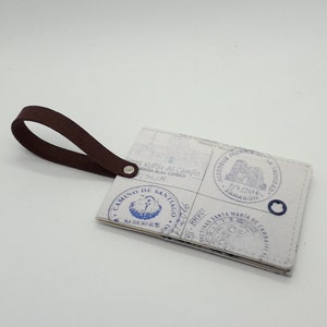 Grey Stamps Luggage Tag - Pilgrim ID Holder - Camino Credential Sellos - St. James Pilgrimage - Santiago de Compostela - Original Artwork