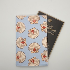 Camino Shells Blue Credential Cover - Camino de Santiago de Compostela - Pilgrim Passport Holder - St. James Pilgrimage - Original Design