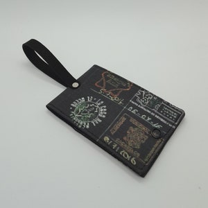 Black Stamps Luggage Tag - Pilgrim ID Holder - Camino Credential Sellos - St. James Pilgrimage - Santiago de Compostela - Original Artwork