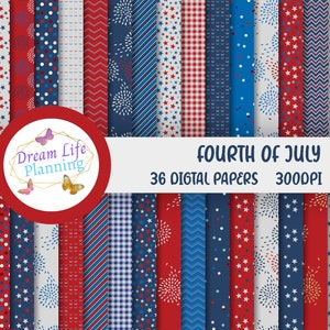 Fourth of July Digital Papers | Paper to Print | Independence Day | Patriotic | Red White & Blue | Printable Scrapbook Paper | Art and Craft