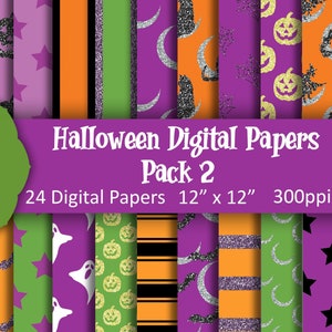 Halloween Printable Digital Paper, Halloween, Digital Scrapbook Paper, Craft Supplies, Halloween Gifts, Pumpkins, Witches, Instant Download