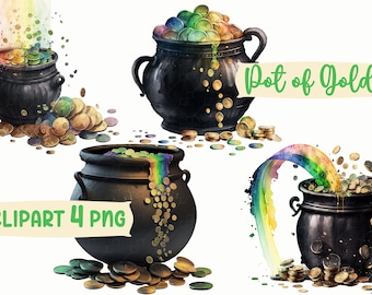Pot of Gold Clipart PNG Graphics | Pot o Gold | Pot of Gold Decoration | Leprechauns | Leprechaun Gold | St Patricks Day Clipart | PNG Files