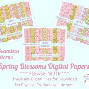 Pacote de documentos digitais da primavera | Artesanato em papel | Papel para álbum de recortes digital doente | Padrão para Tecido | Licença Comercial | Arquivo de papel digital floral