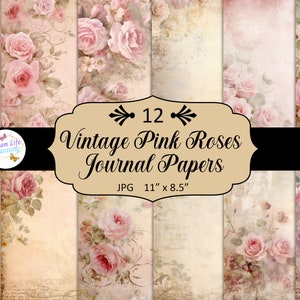 Vintage Pink Roses Journal Paper, Antique Junk Journal, Vintage Ephemera, Vintage Digital Scrapbook, Floral Scrapbook, Romantic Floral Paper