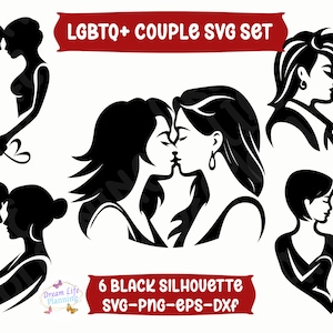 LGBTQ Female Couple Silhouette SVG Set, Gay Female Couple, Lesbian Couple, Lgbt Pride Clipart, Vector Files, Png, Dxf, Eps, Gay Female Png