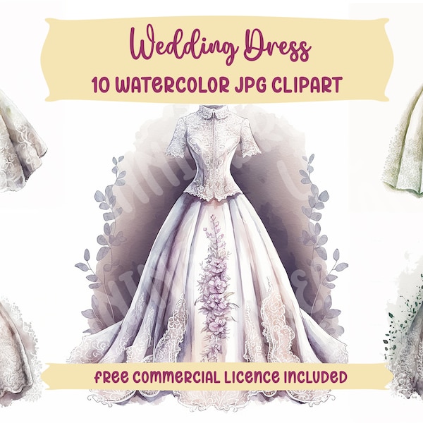 Wedding Dress Watercolor Clipart | Bride Illustration Clipart | Bride-To-Be | Clipart | Fantasy Gown | Bridal Gown Art | Wedding Dress Art