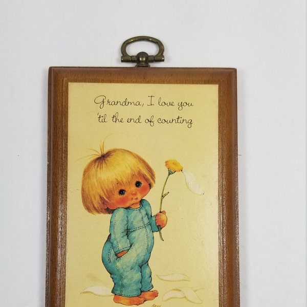 Plaque for Grandma Cute Boy with Daisy I Love You Til the End of Counting Small Decorative Plaque