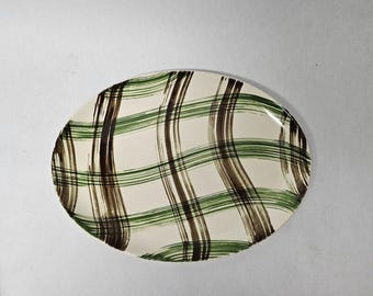 Plato ovalado vintage de 30 cm (12"), verde y marrón, Stetson China Rio Heather Plaid