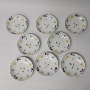 8 Charm Cherry China Berry Bowls Vintage Small 5 1/2&quot; Floral Fruit Dessert Sauce Bowl Set with Gold Rim