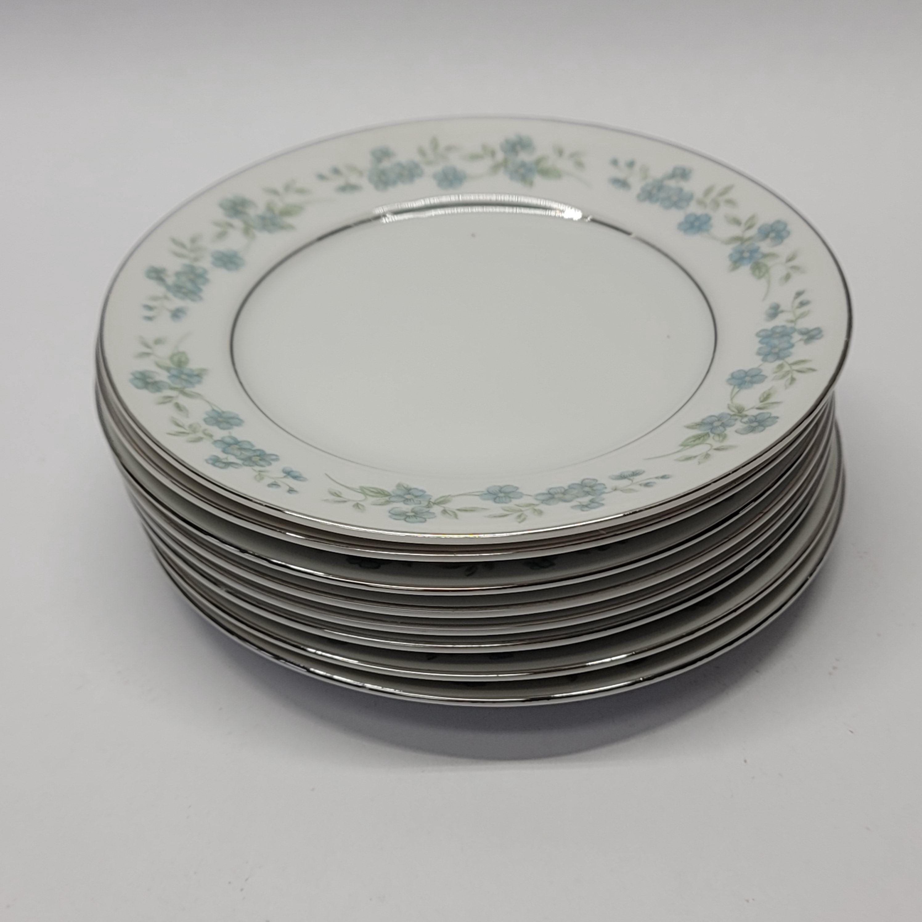 Vintage Crestwood Bread Plates: Blue Floral China with Silver Rim, Set of 8