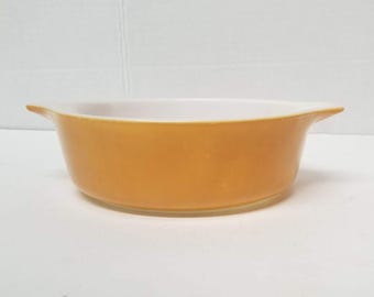 PYREX 471 Casserole Old Orchard Orange Brown Vintage 1 Pint Small Round Baking Dish