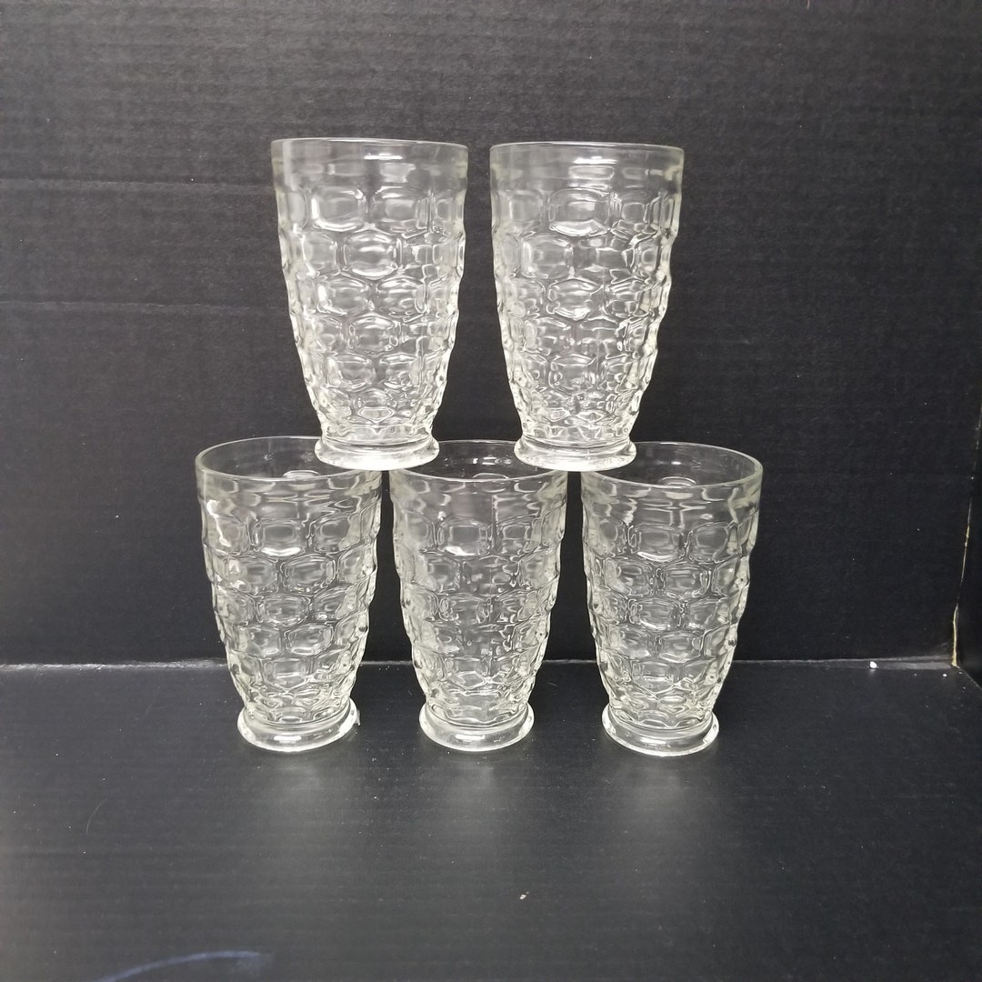 5 Glasses Clear Dimple or Cubist Pattern 12 Oz Drinking Glass Set Etsy