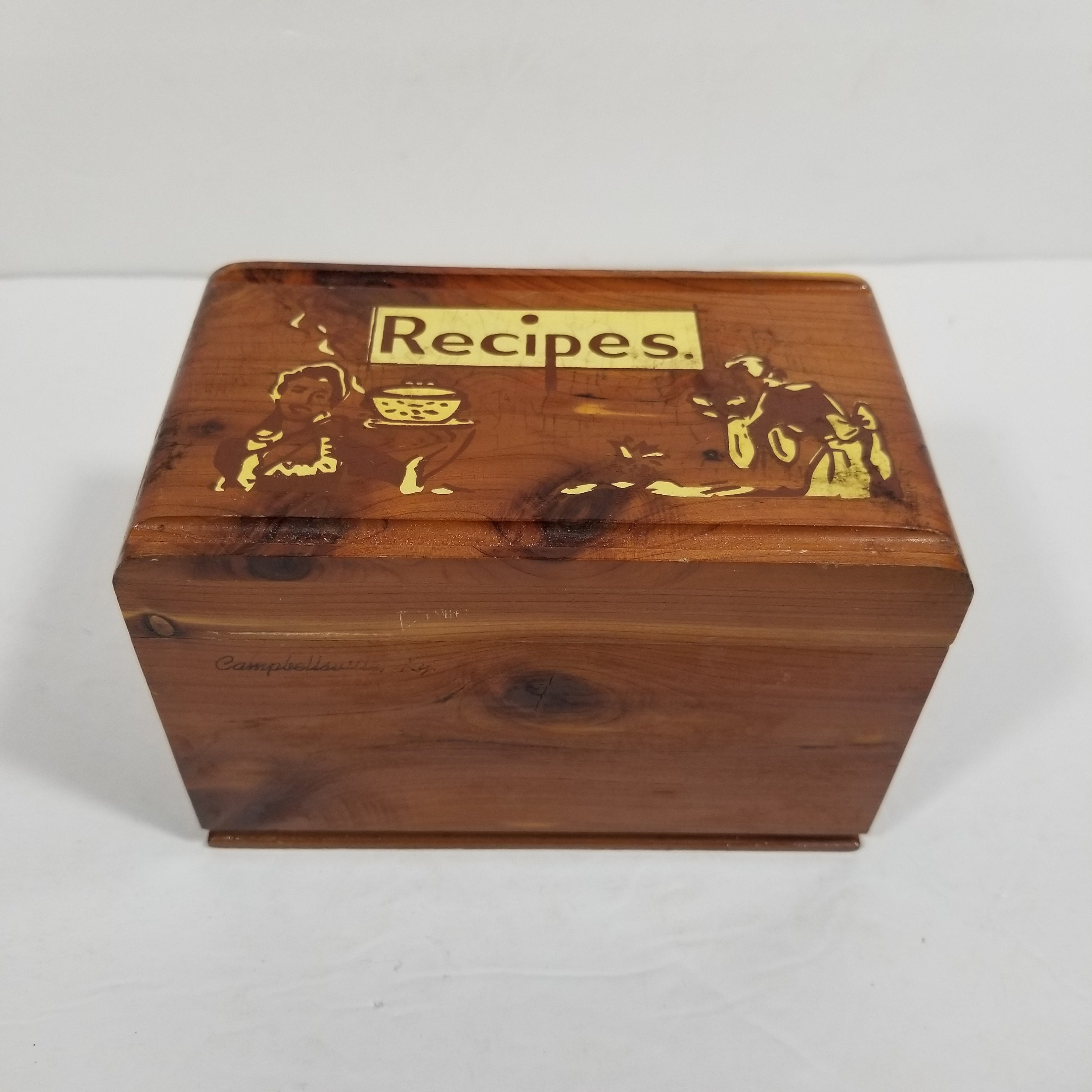Wood Recipe Card Holder Vintage Recipes Box with Hinged Lid Etsy
