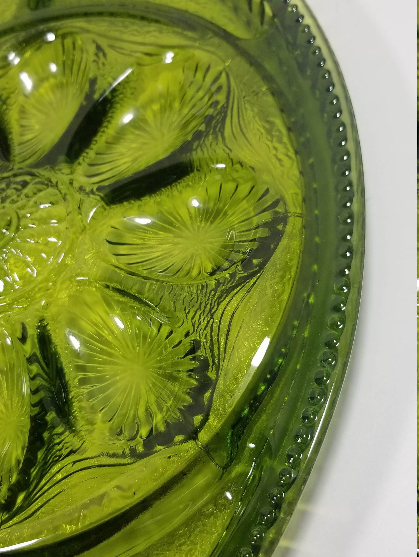 Deviled Egg Tray Vintage Avocado Olive Green Indiana Glass