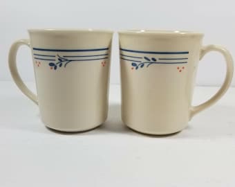 2 Corelle Country Violets Mug Corning Coffee Cup Floral Blue Band Set