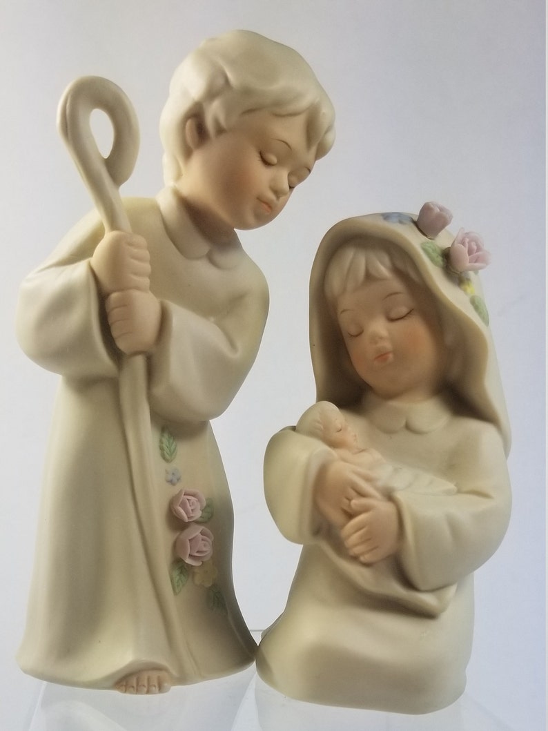 1992 Homco Nativity Mary Joseph Baby Jesus Vintage Christmas Figurines Set Of 2 Home Interiors Christmas Decorations