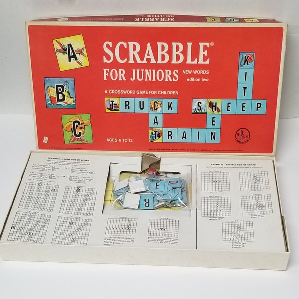 Junior Scrabble Game Vintage 1964 Crossword Letter Puzzle Game for Children Selchow & Righter Company SelRight Edition Two