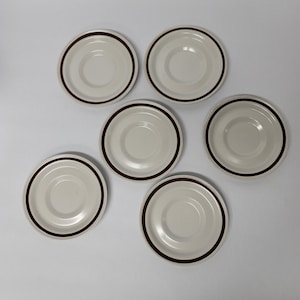 6 Genuine Stoneware Saucers Vintage Old Brook Collection Brown Rim Saucer Set