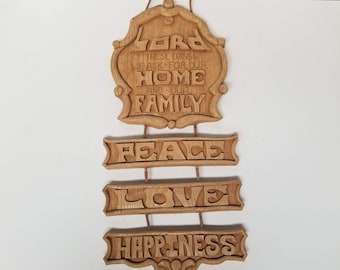 Family Wall Hanging Vintage 1970s Brown Rope Christian Wall Art Decor