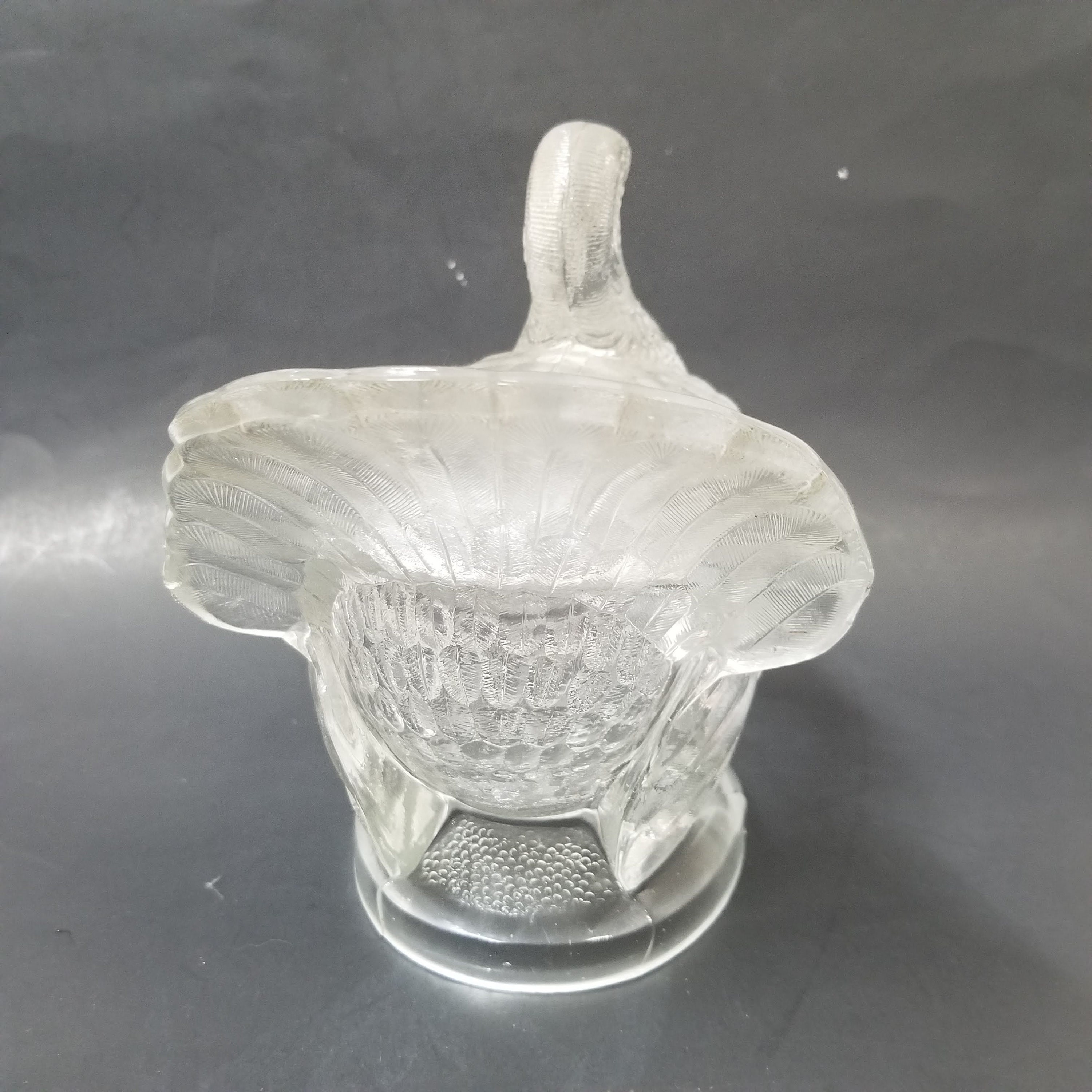 Turkey Candy Dish With Lid Vintage Clear Glass Compote