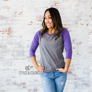 Blank Purple and Gray Baseball Shirt (or other styles) - Purple Soft Shirt - Purple and Gray T Shirt or Raglan - Triblend Plain Purple Shirt