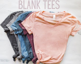 Blank Shirts for HTV Vinyl or Casual Wear - Soft Comfy Peach Shirt and Other Colors - V Neck or Crew Neck - Ladies Fit or Relaxed Unisex Fit