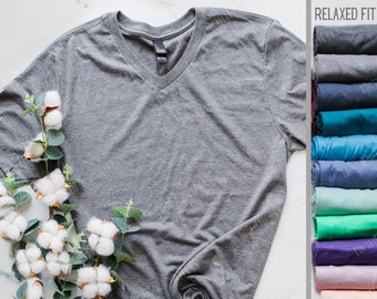 Unisex Relaxed Fit Gray Shirt - Other Styles - Unisex or Ladies Fit - Gray V Neck - Gray Crew Neck - Soft Triblend T Shirts BLANK soft tees