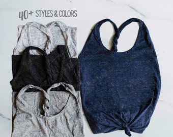 Twist Knot Racerback Tank Tops Plain - Super Soft Tanks - Relaxed Fit Tank Top for Ladies - For Iron on or Screen Printing - Navy Tank &more