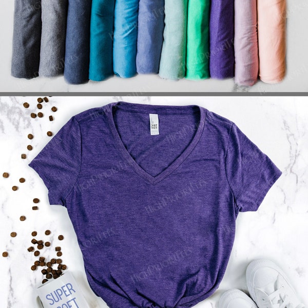 Col en V violet ou col d’équipage - Et d’autres couleurs - T Shirt violet vierge - T-shirts unis vibrants - Beaucoup de couleurs et de styles pour les vêtements décontractés
