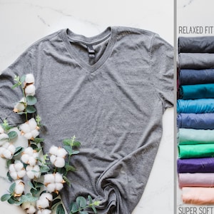 Unisex Relaxed Fit Gray Shirt - Other Styles - Unisex or Ladies Fit - Gray V Neck - Gray Crew Neck - Soft Triblend T Shirts BLANK soft tees