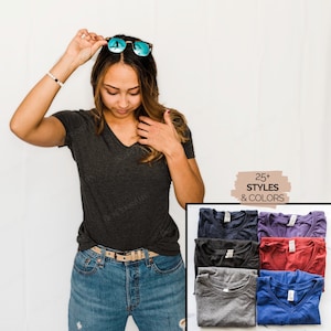 Chemises vierges super douces et confortables - T-shirts unis de grande qualité - Unisexe ou femme - Col en V unie - Col rond vierge - T-shirts couleur vierges