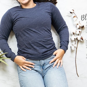 Long Sleeve Blank Shirts - Super Soft Quality Shirts - Triblend Long Sleeve or Short Sleeve - Navy Blue Black Long Sleeve - Gray Long Sleeve
