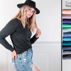 Plain Long Sleeve Shirts for Women or Men - TriBlend and Soft Casual Comfy Long or Short Sleeve Pajama Shirt - Shirt to Decorate with Vinyl