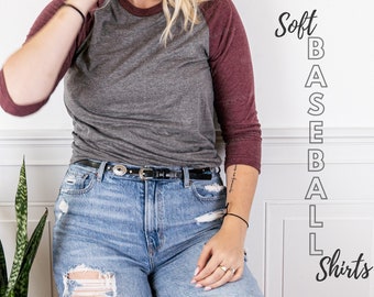 Super Soft Baseball Shirt with Colored Sleeves - Maroon or Other Colors - Bulk Baseball Shirts - Three Quarter Sleeve Blank Shirts for DIY