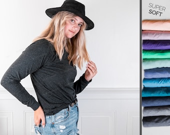 Plain Long Sleeve Shirts for Women or Men - TriBlend and Soft Casual Comfy Long or Short Sleeve Pajama Shirt - Shirt to Decorate with Vinyl